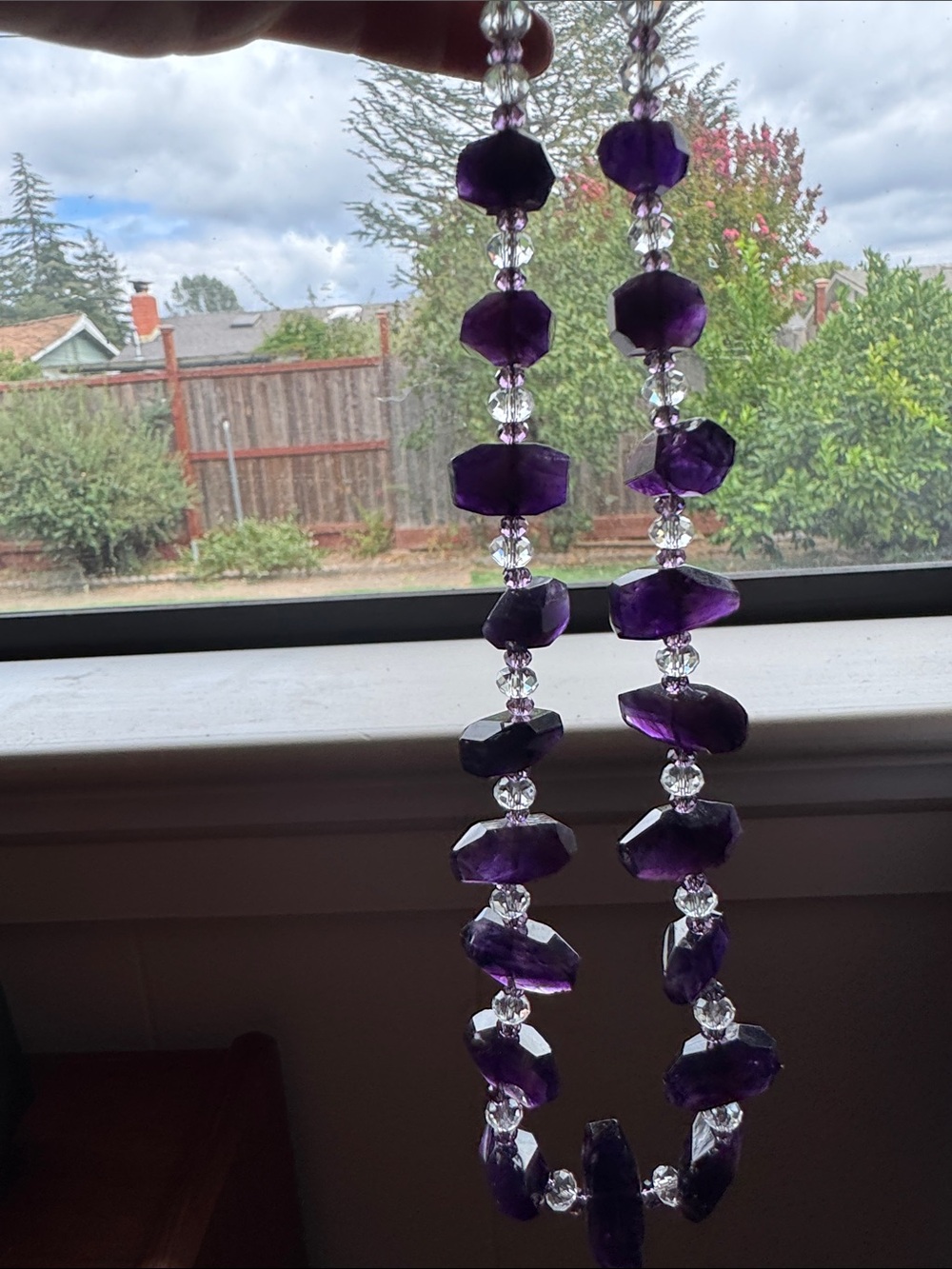 Chunky Genuine Amethyst & Faceted Crystal Statement Strand Necklace